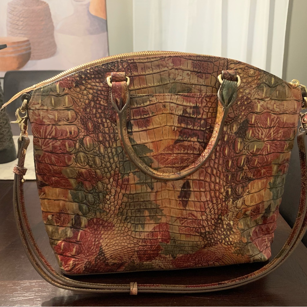 Textured Croc-Embossed Leather Satchel In Multi-Tone Brown
